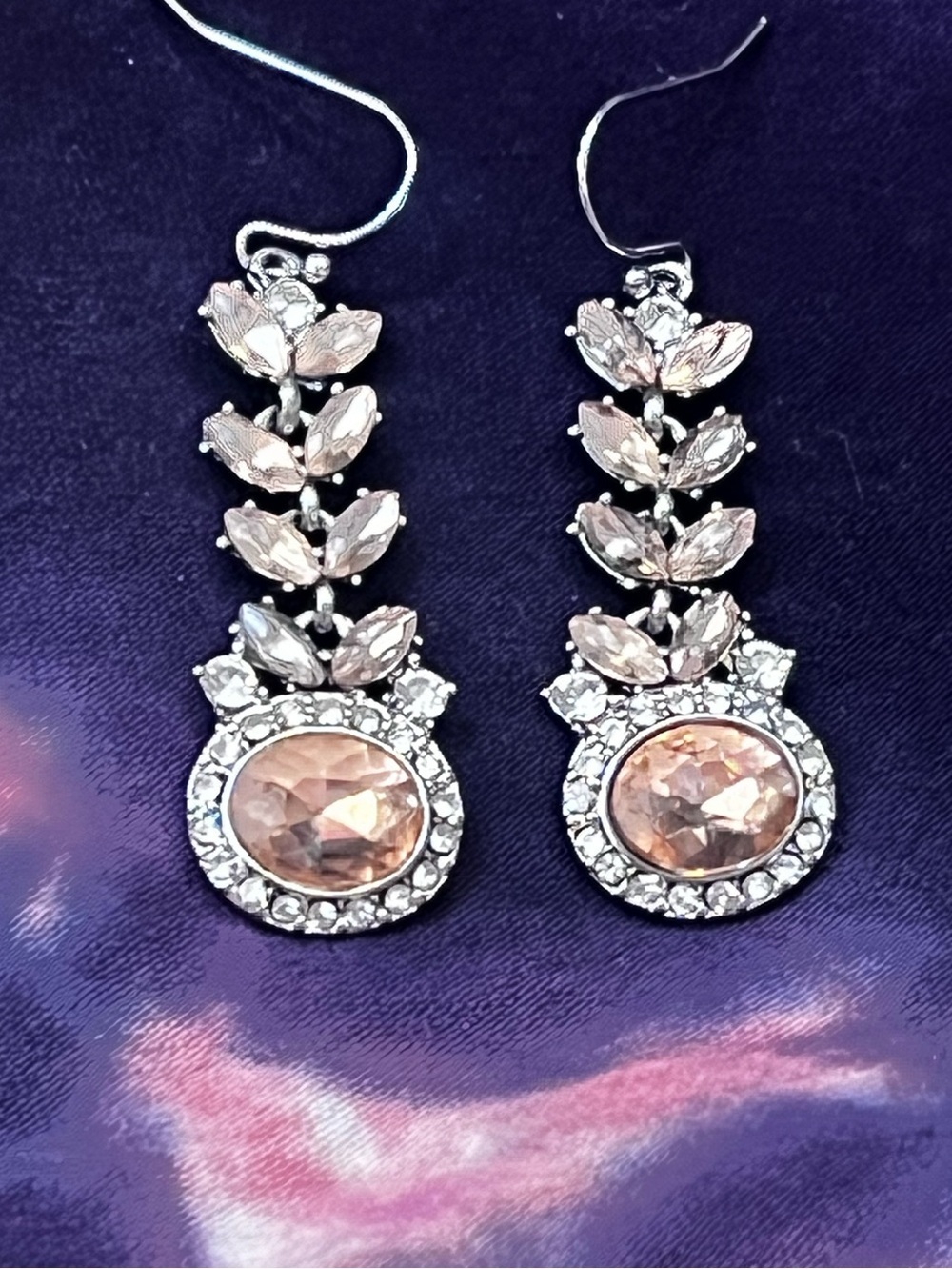 Elegant vintage Pink Crystal Drop Earrings - Sparkling Floral Dangle